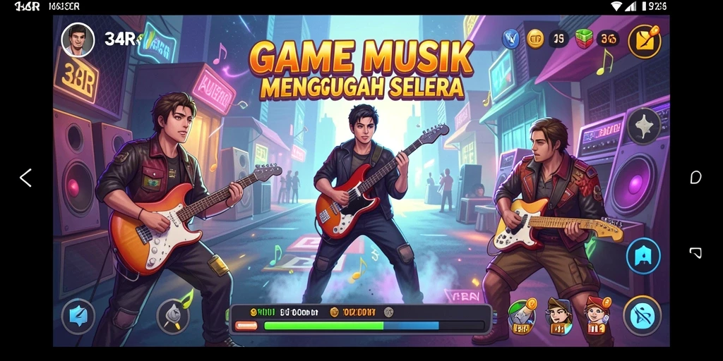 Tampilan gameplay 34R dengan lagu interaktif dan antarmuka yang menarik.