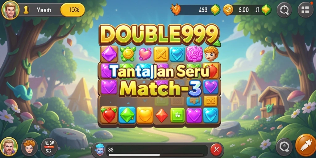 Tampilan gameplay seru dari permainan Match-3 DOUBLE999.