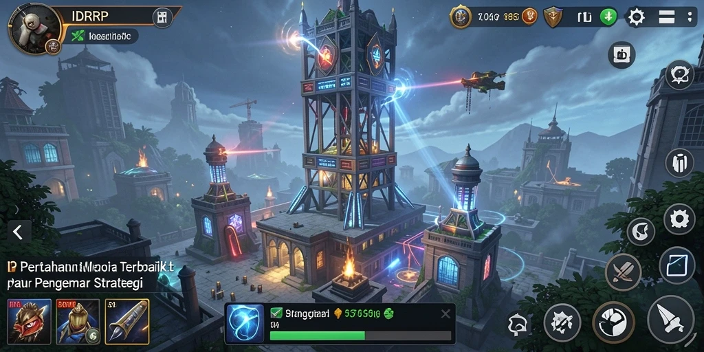 Tampilan menara pertahanan yang strategis dalam game IDRRP.