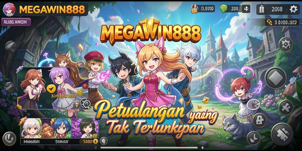 Screenshot gameplay MEGAWIN888 yang menunjukan karakter anime yang epik.
