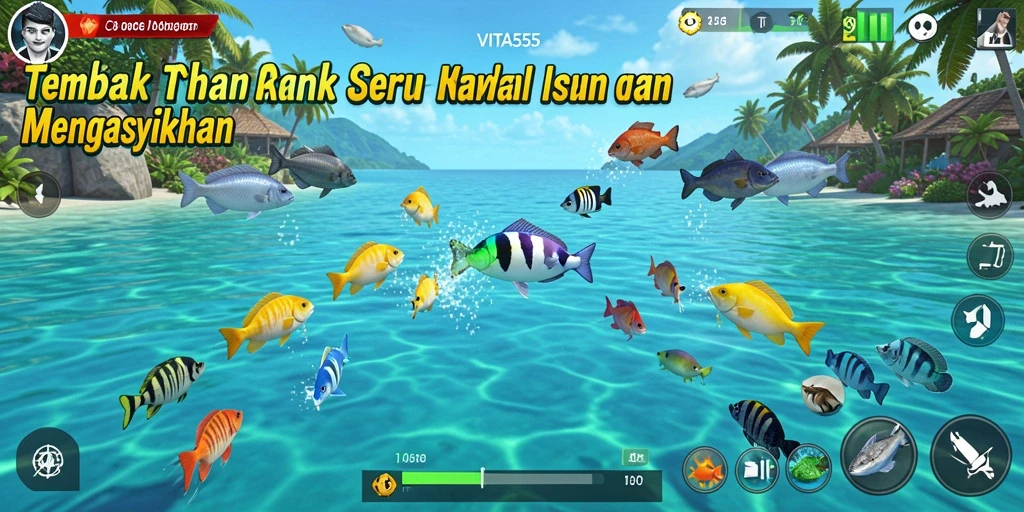 Tangkapan layar VITA555 menampilkan aksi menembak ikan yang seru.